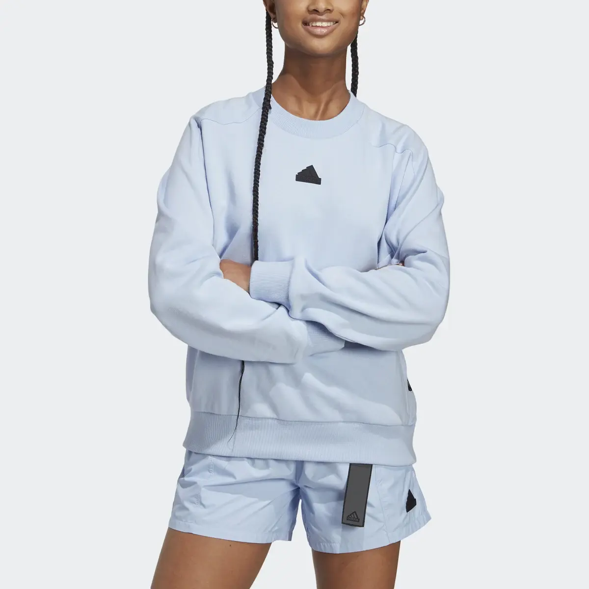 Adidas City Escape Loose Crew Sweatshirt - Blue Dawn-Adidas IC0278 - Image 2