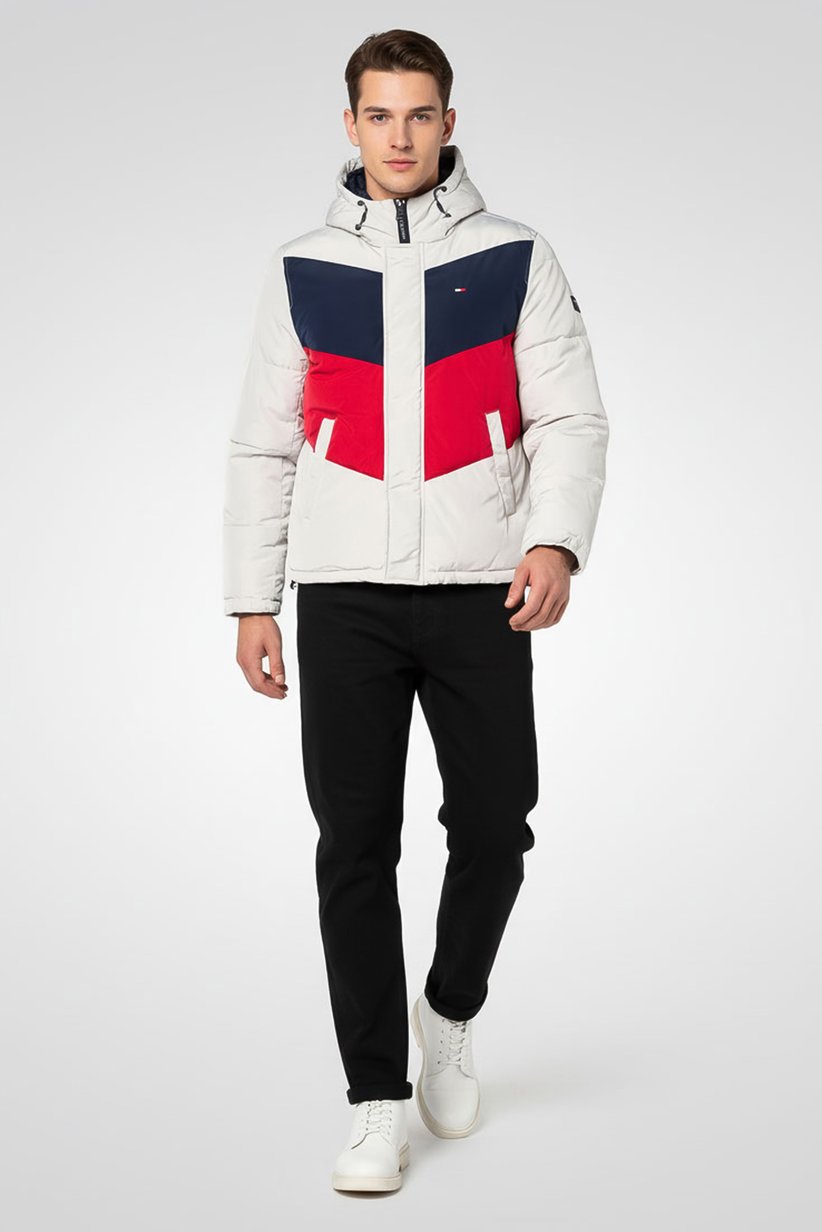 Tommy Hilfiger Men's Hooded Colorblock Puffer Jacket – White, Navy, and Red-Tommy Hilfiger 151AN611 - Image 2