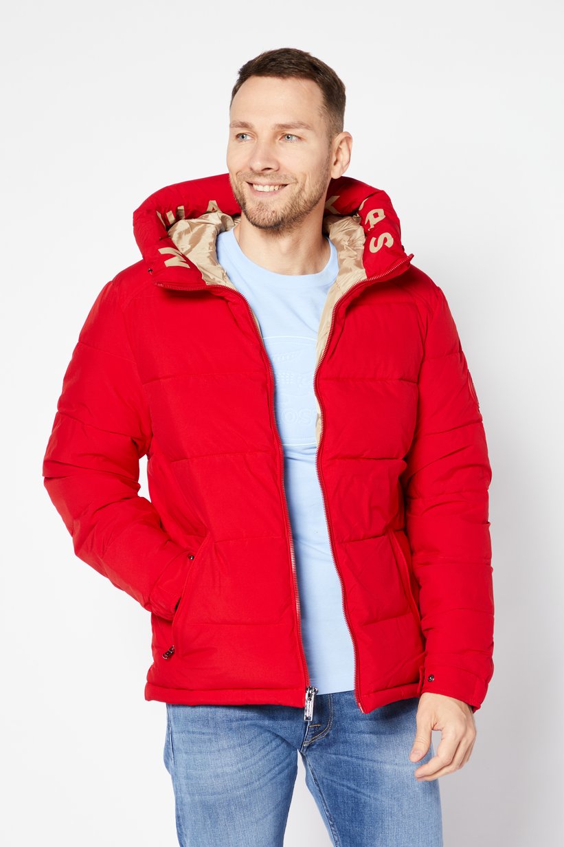 Michael Kors Men's Quilted Puffer Jacket – Vibrant Red with Logo Hood Lining-Michel Korse M69113