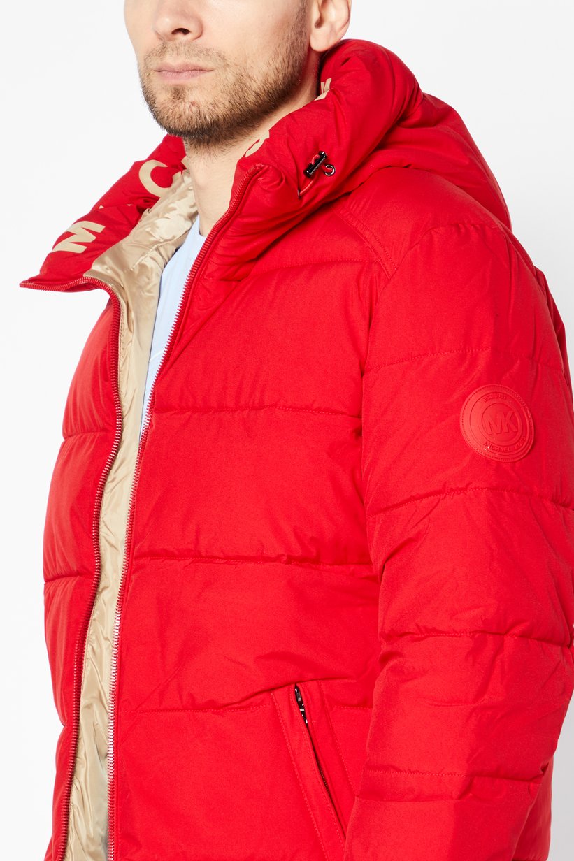 Michael Kors Men's Quilted Puffer Jacket – Vibrant Red with Logo Hood Lining-Michel Korse M69113 - Image 3