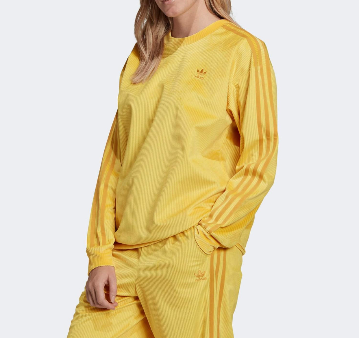 Adidas Originals Women's Ribbed Velour Crew Sweatshirt – Easy Yellow-Adidas GU0823