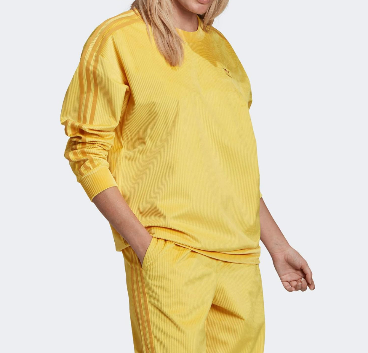 Adidas Originals Women's Ribbed Velour Crew Sweatshirt – Easy Yellow-Adidas GU0823 - Image 3