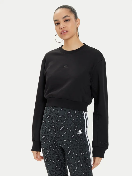Adidas Women's ALL SZN Fleece Cropped Sweatshirt - Black-Adidas IW1225