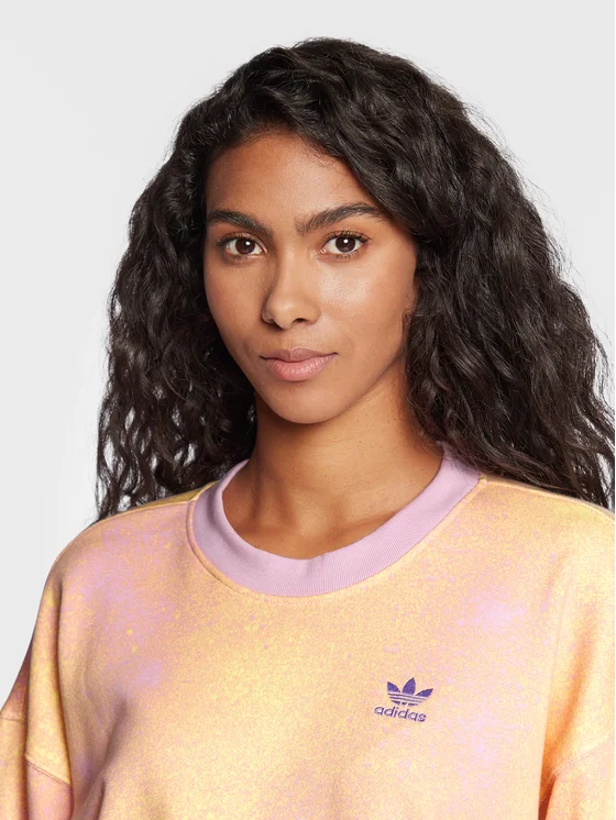 Adidas Originals Women's Marble Print Cropped Crew Sweatshirt – Yellow & Lilac-Adidas HL6599 - Image 3