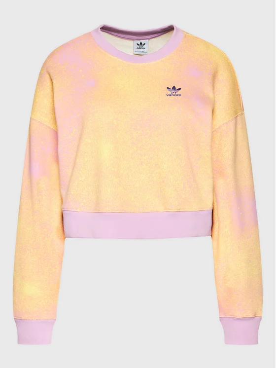 Adidas Originals Women's Marble Print Cropped Crew Sweatshirt – Yellow & Lilac-Adidas HL6599 - Image 4