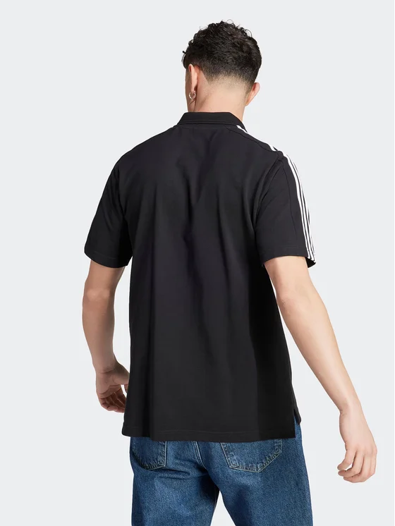 Adidas Men's Essentials Piqué Embroidered Small Logo 3-Stripes Polo Shirt – Black-Adidas IC9310 - Image 2