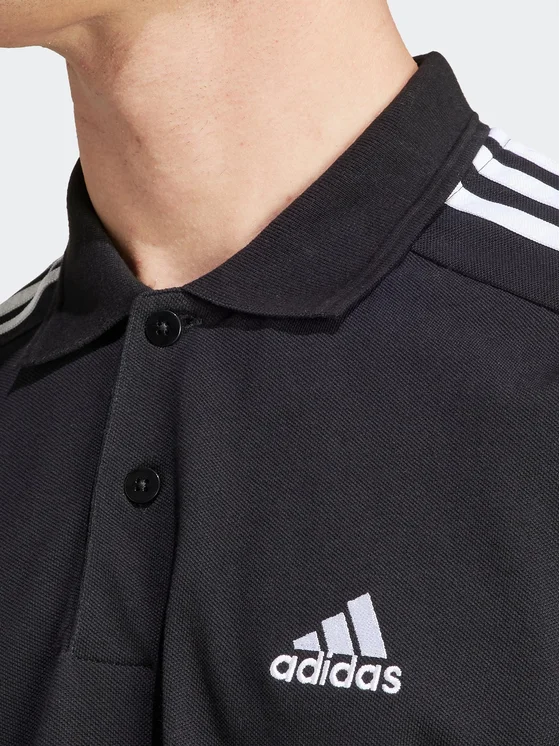 Adidas Men's Essentials Piqué Embroidered Small Logo 3-Stripes Polo Shirt – Black-Adidas IC9310 - Image 4
