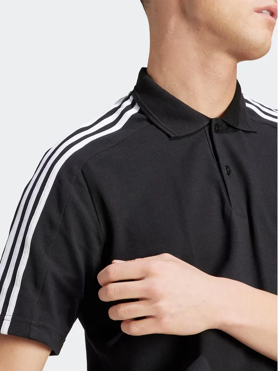 Adidas Men's Essentials Piqué Embroidered Small Logo 3-Stripes Polo Shirt – Black-Adidas IC9310 - Image 7