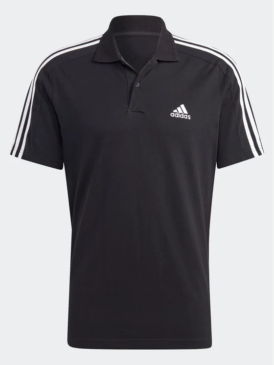 Adidas Men's Essentials Piqué Embroidered Small Logo 3-Stripes Polo Shirt – Black-Adidas IC9310 - Image 5