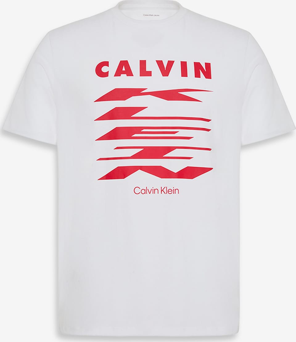 Calvin Klein Men's White Graphic Logo Crewneck T-Shirt – Red Kinetic Print-CK 4RD815G 110 - Image 6