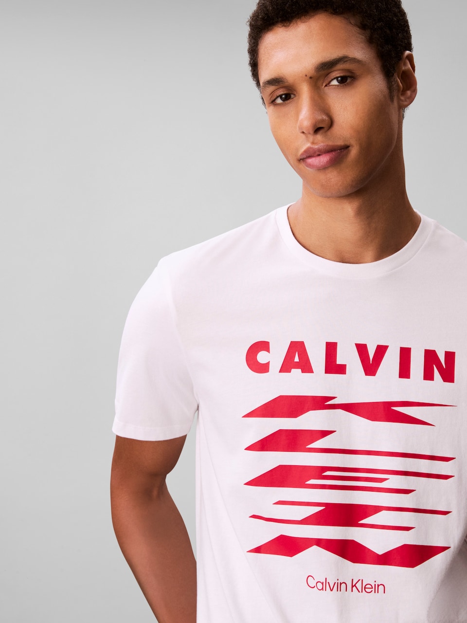 Calvin Klein Men's White Graphic Logo Crewneck T-Shirt – Red Kinetic Print-CK 4RD815G 110 - Image 3