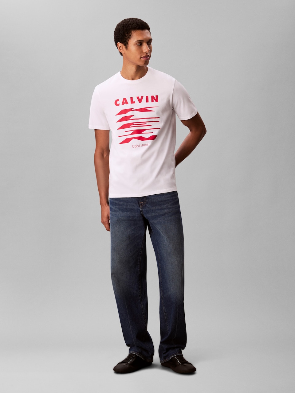 Calvin Klein Men's White Graphic Logo Crewneck T-Shirt – Red Kinetic Print-CK 4RD815G 110 - Image 4