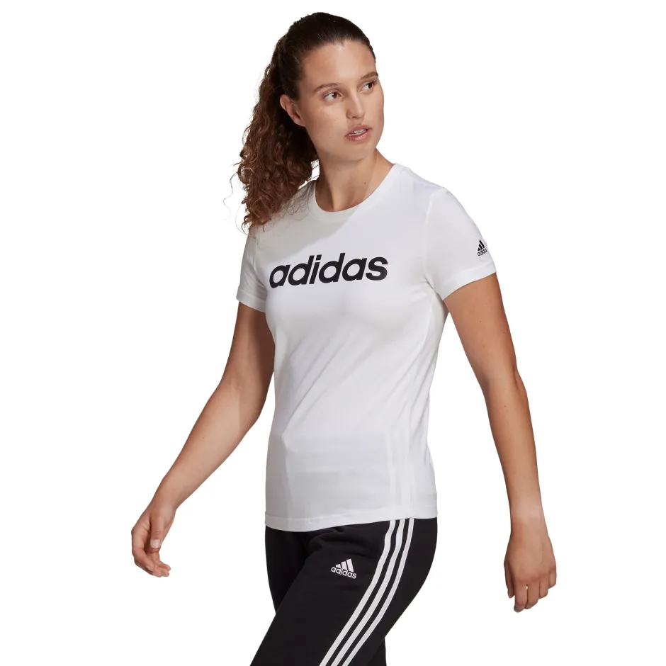Adidas Women's Essentials Linear Logo Slim Fit Cotton T-Shirt - White-Adidas GL0768