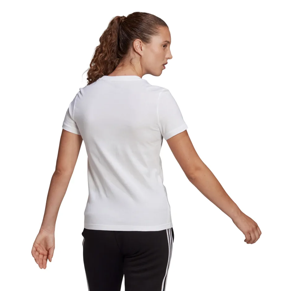 Adidas Women's Essentials Linear Logo Slim Fit Cotton T-Shirt - White-Adidas GL0768 - Image 2