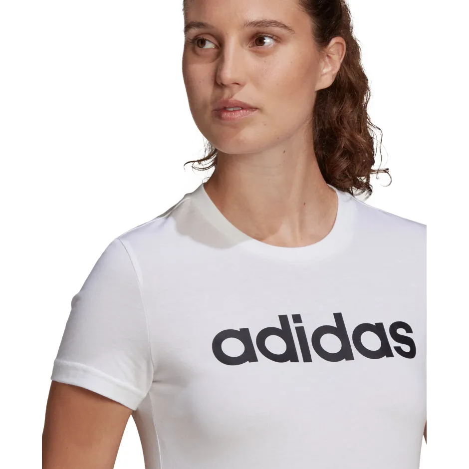 Adidas Women's Essentials Linear Logo Slim Fit Cotton T-Shirt - White-Adidas GL0768 - Image 3