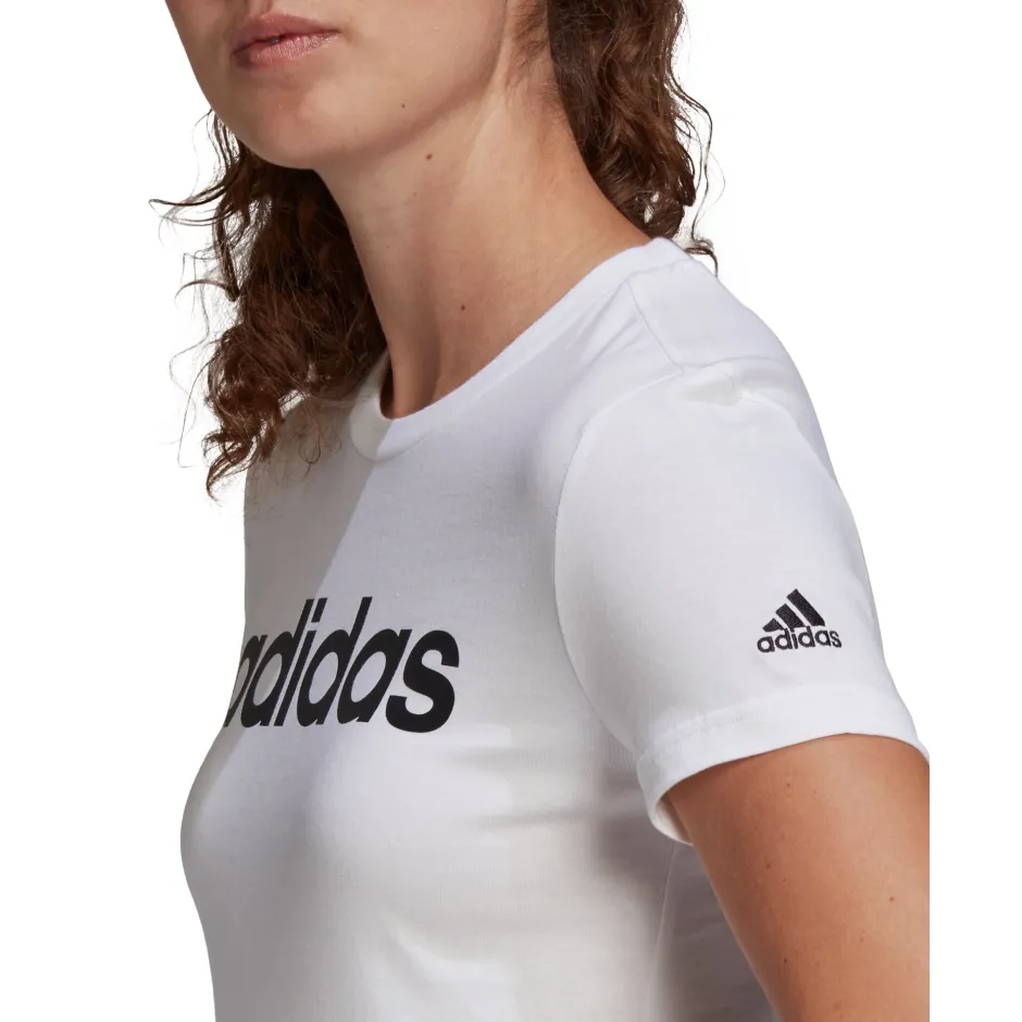 Adidas Women's Essentials Linear Logo Slim Fit Cotton T-Shirt - White-Adidas GL0768 - Image 5