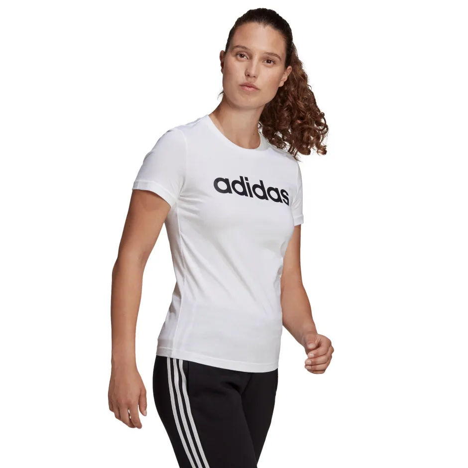 Adidas Women's Essentials Linear Logo Slim Fit Cotton T-Shirt - White-Adidas GL0768 - Image 4