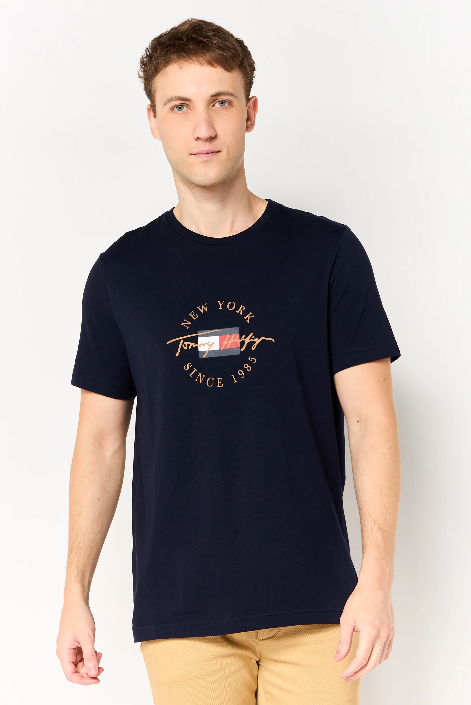 Men Crew Neck Short Sleeve Brand Logo T-Shirt, Navy - TOMMY HILFIGER 09T4510