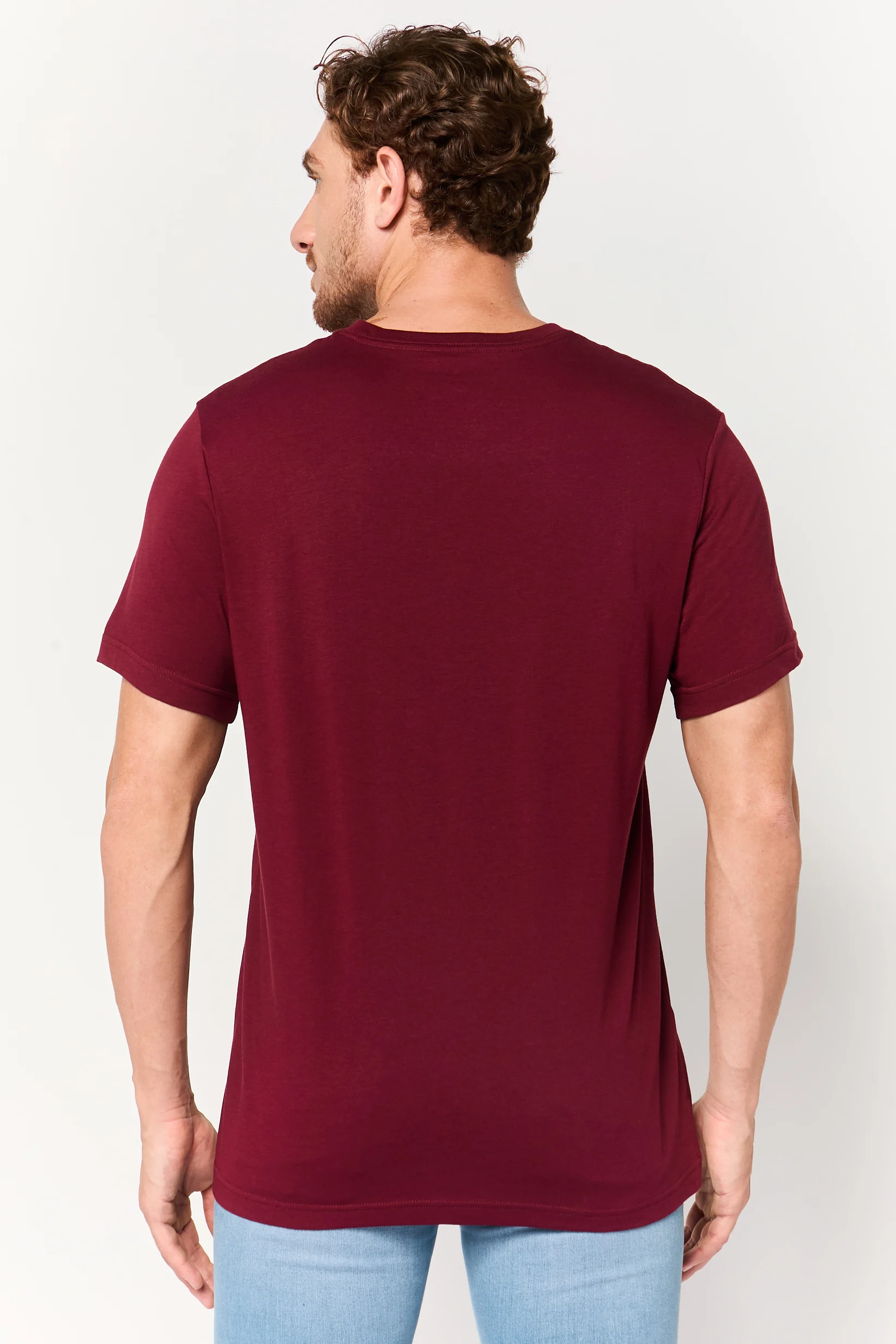 Men Crew Neck Short Sleeve Brand Logo T-Shirt, Dark Maroon - TOMMY HILFIGER 09T4536 - Image 2