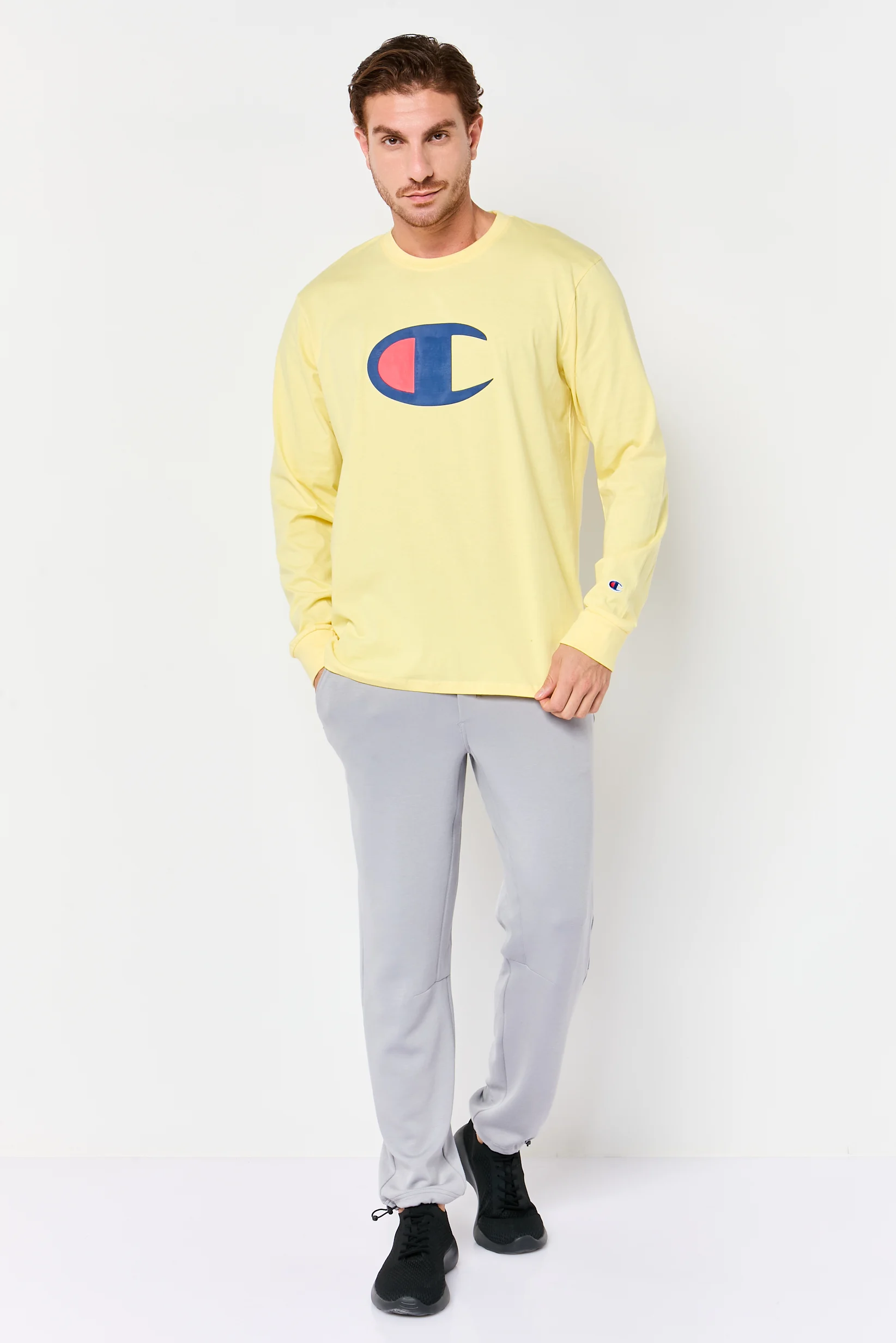 Men Sportswear Fit Long Sleeve Outdoor T-Shirt, Pale Yellow - Champion CHP0049 - Image 3