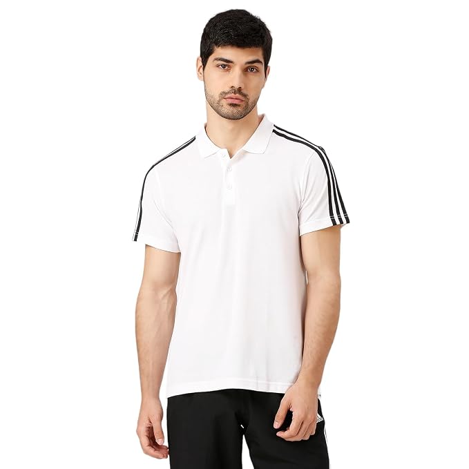 ADIDAS Men Sportswear Fit Short Sleeve Outdoor Polo Shirt, White - Adidas JI5759
