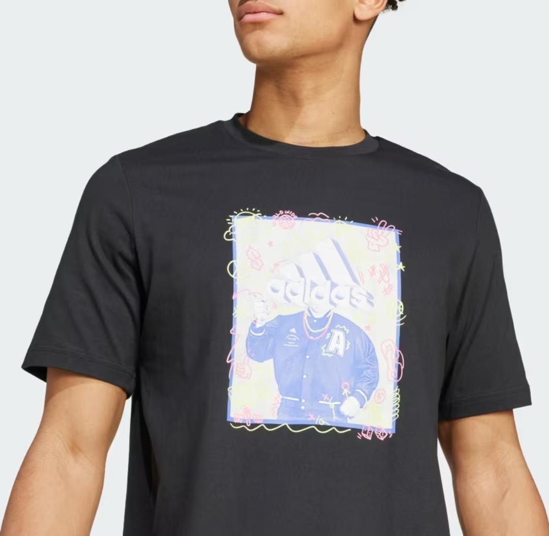 ADIDAS Doodle BLACK Graphic Tee T-SHIRT - Adidas IY8072 - Image 5