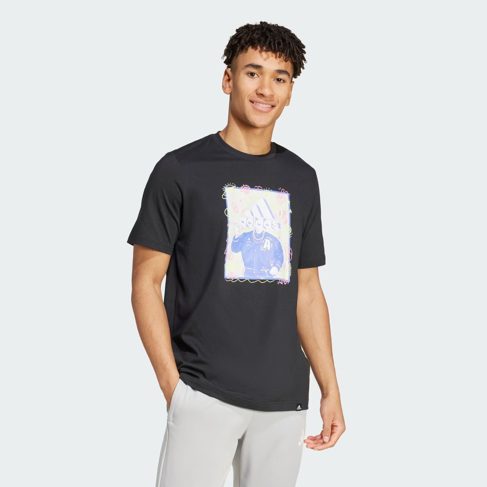 ADIDAS Doodle BLACK Graphic Tee T-SHIRT - Adidas IY8072