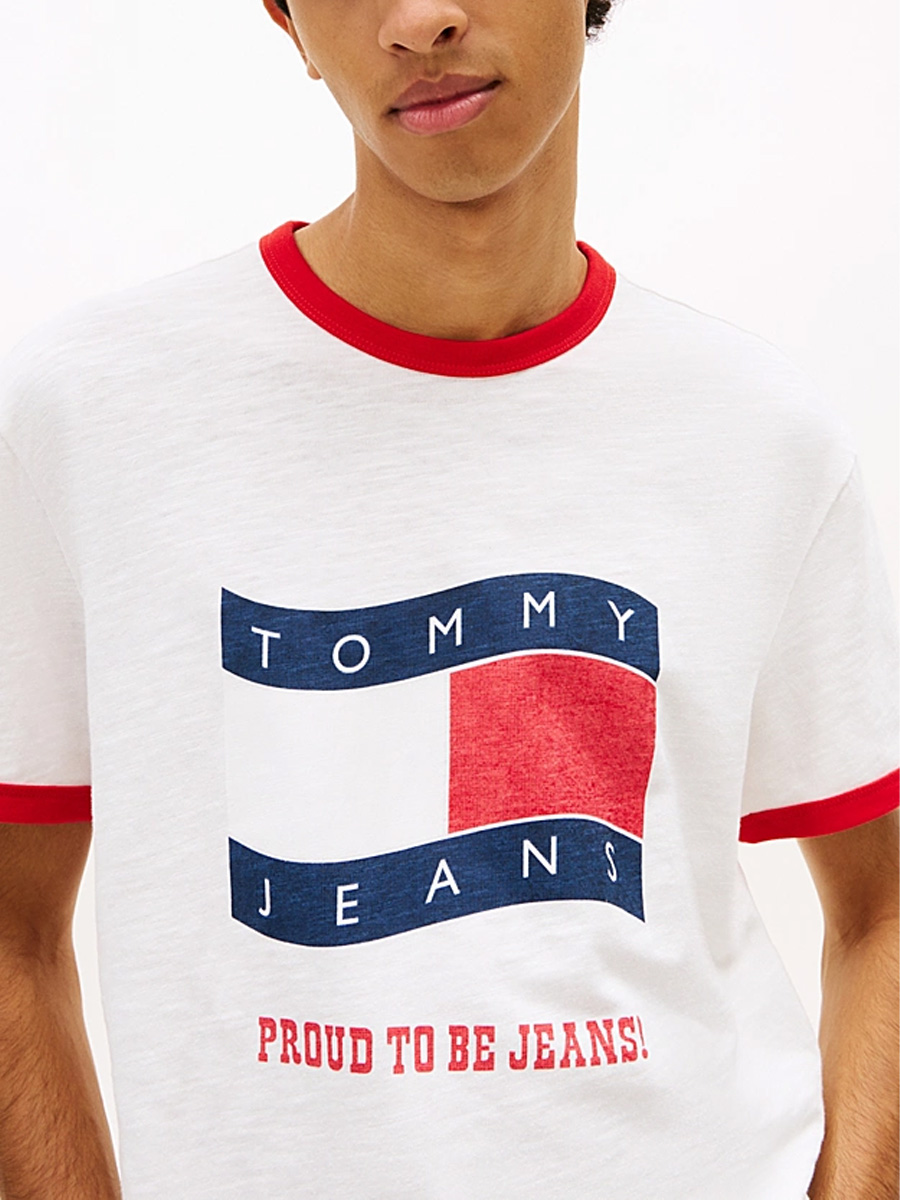 Tommy Jeans Wavy Flag Textured Jersey T-Shirt Cream - Tommy Hilfiger DM0DM22537 - Image 2