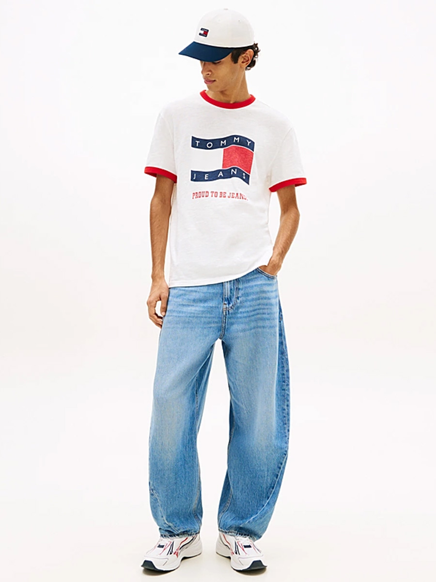 Tommy Jeans Wavy Flag Textured Jersey T-Shirt Cream - Tommy Hilfiger DM0DM22537 - Image 3