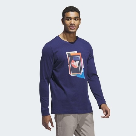 ADIDAS Beyond The Course Graphic Long Sleeve T-Shirt, Blue - Adidas JX1755 - Image 5